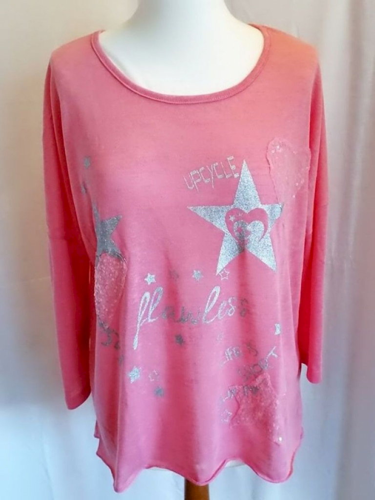 Laura Scott Damen LA-Shirt Rosa mit Bedruckung in Silber #14833