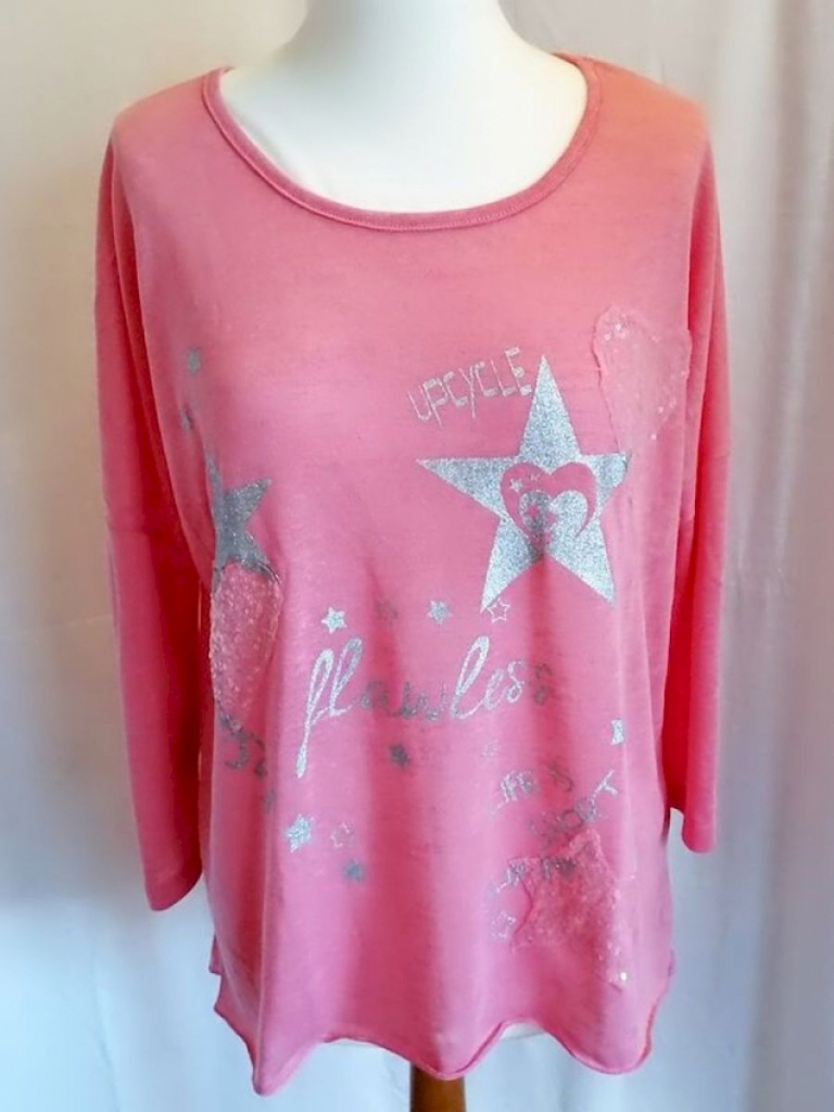 Laura Scott Damen LA-Shirt Rosa mit Bedruckung in Silber Laura Scott Damen LA-Shirt Rosa mit Bedruckung in Silber