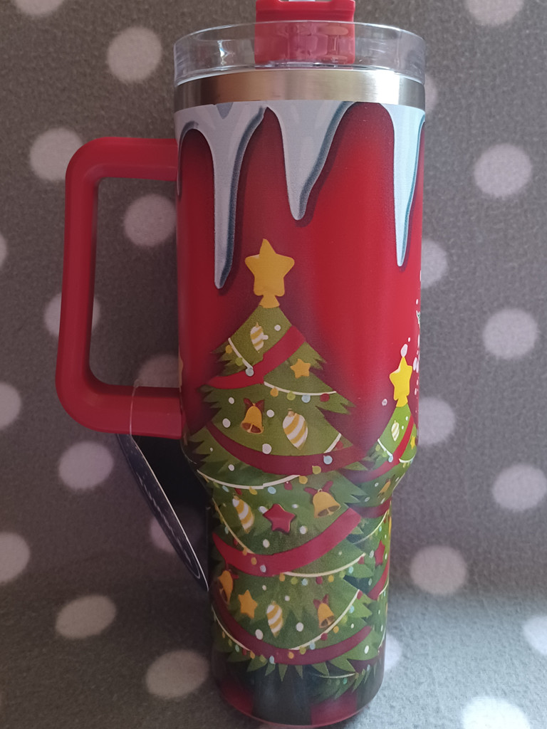 Edelstahl-Thermo-Getränkebecher 1,1 l – Rot mit weihnachtlichen Motiven Edelstahl-Thermo-Getränkebecher 1,1 l – Rot mit weihnachtlichen Motiven