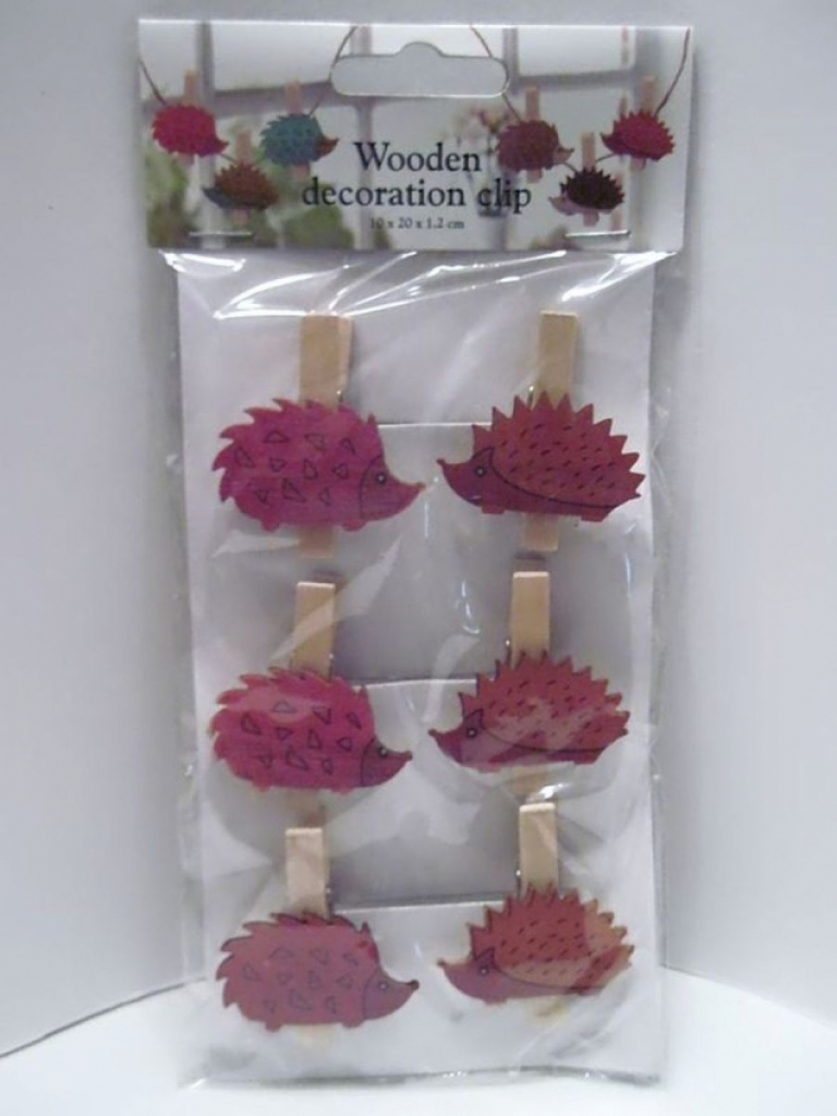 Herbst Deko basteln 6x Holz Clip´s mit Igel Motiv hellbraun #16040