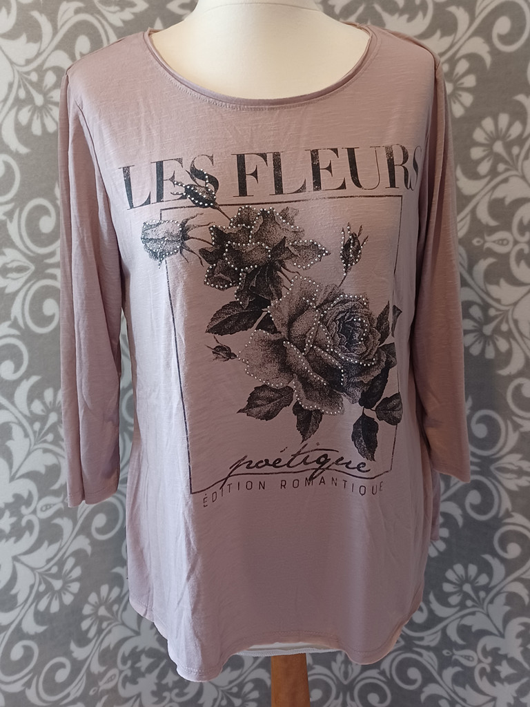 AMISU Damen Langarmshirt Flieder Rosenmotiv Größe L