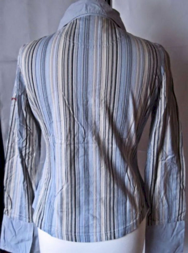 EDC Bluse Damen Langarm Polo gestreift halbe Knopfleiste Gr.M #10254