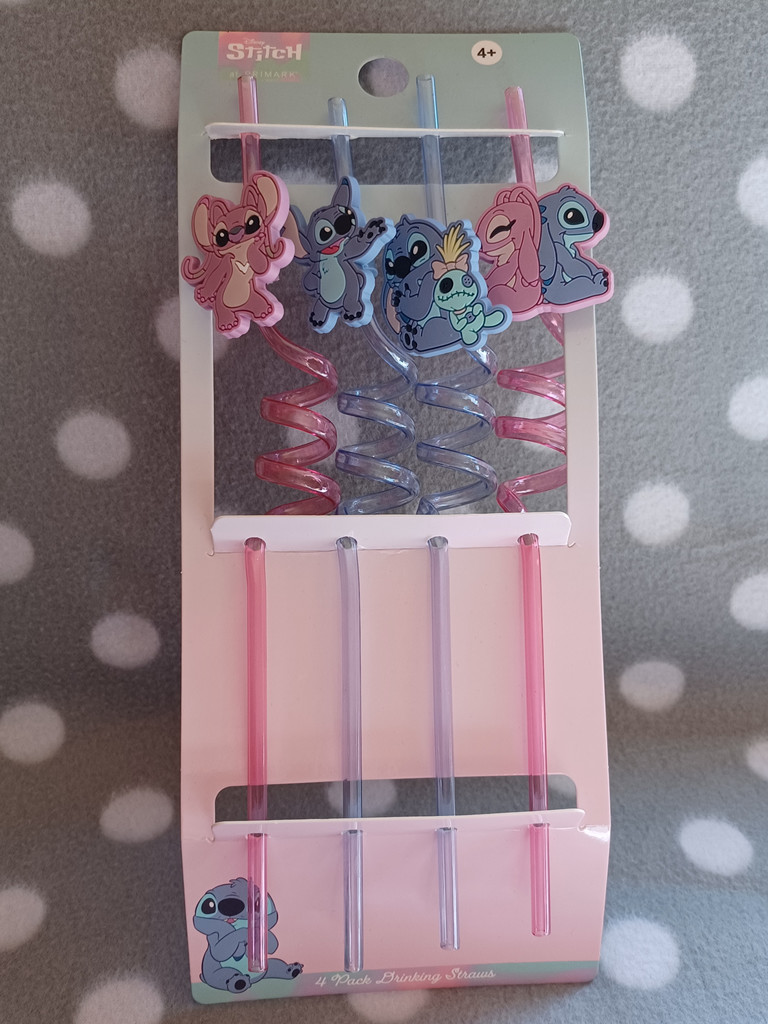 4er Set bunte Trinkhalme mit Spirale und Stitch bzw. Angel Figurenaufsatz 4er Set bunte Trinkhalme mit Spirale und Stitch bzw. Angel Figurenaufsatz