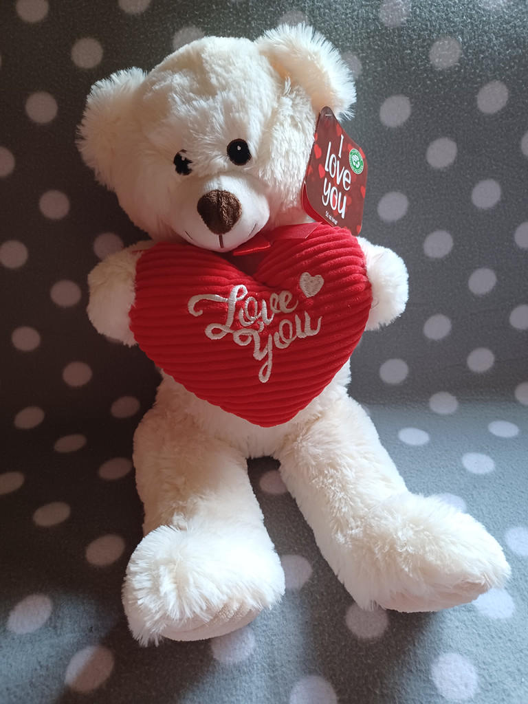 Plüsch-Teddybär mit Herz „Love You“ – Kuschelbär mit rotem Herzkissen